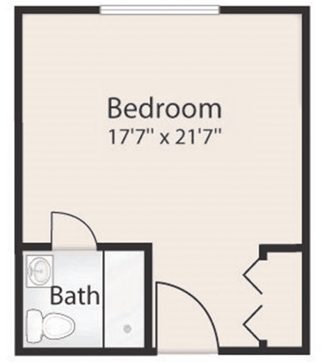 Simple bedroom and bathroom floor plan.