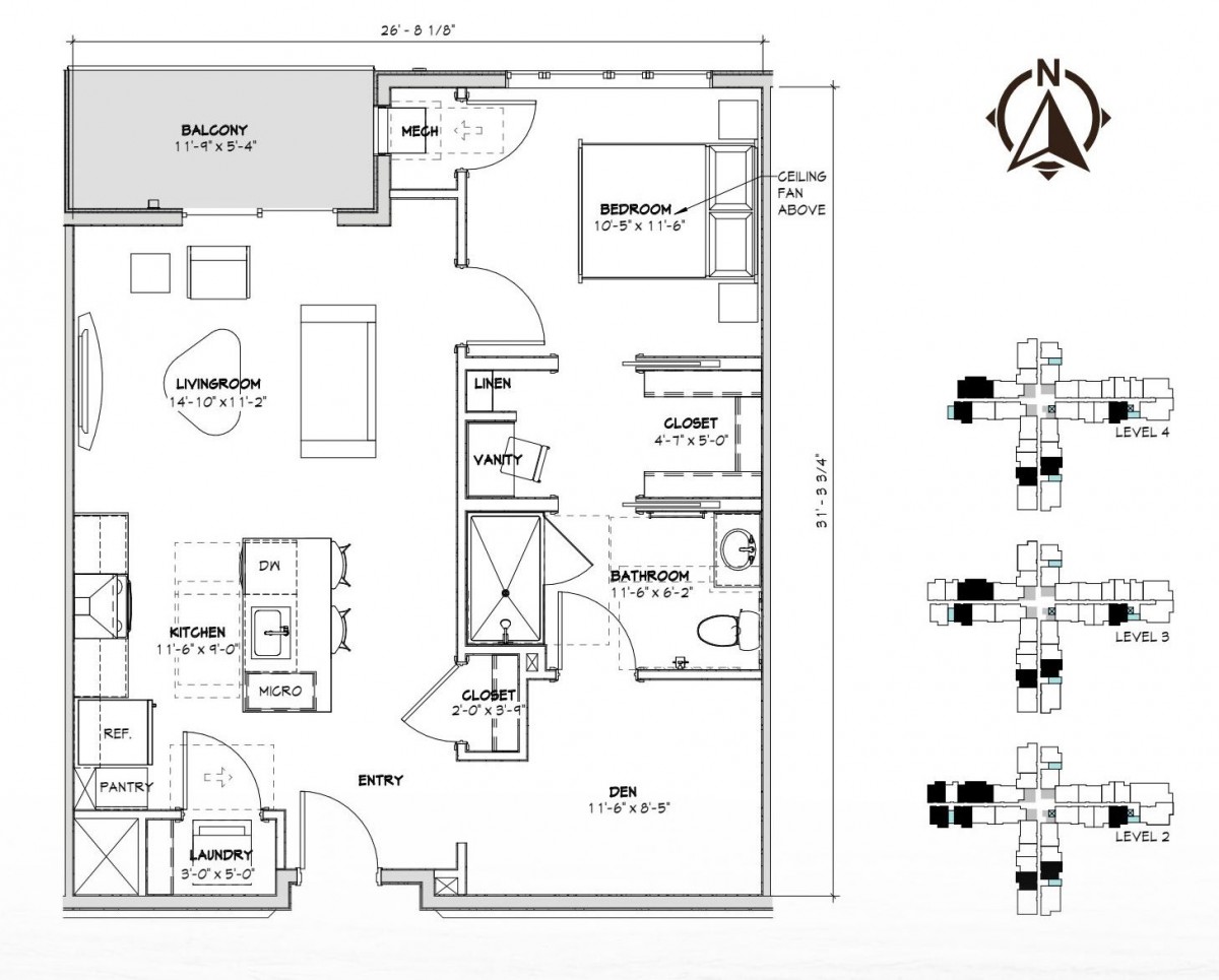Architectural floor plan of an apartment showcasing room layouts and dimensions.