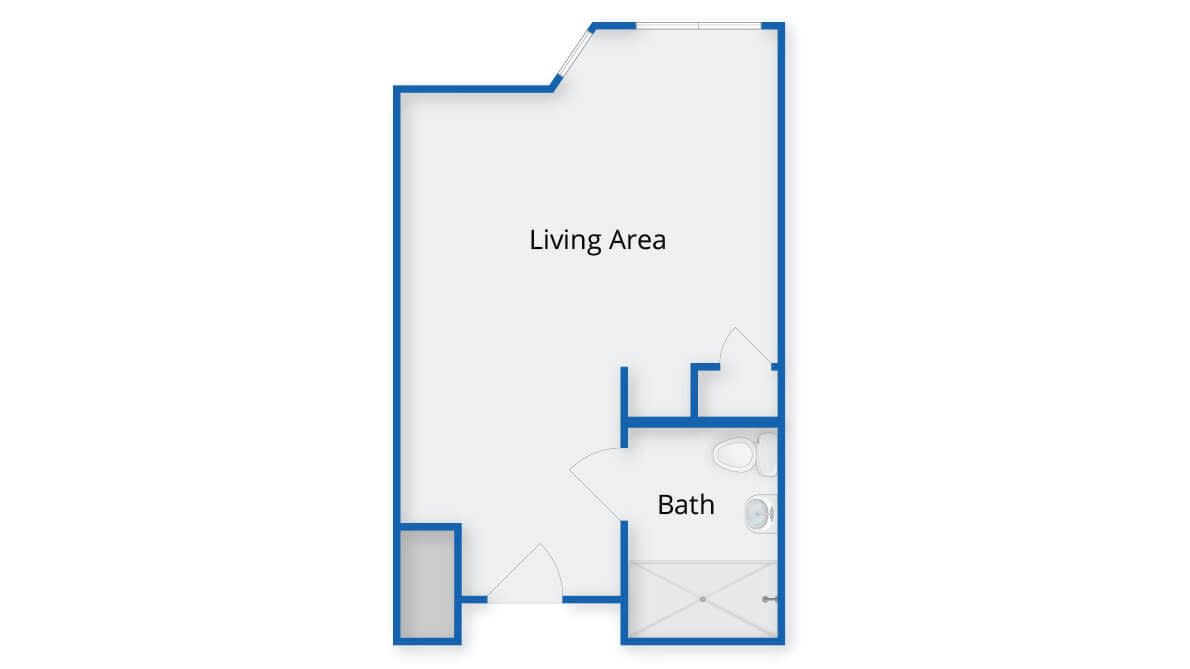 Simple floor plan showing a living area and bathroom.