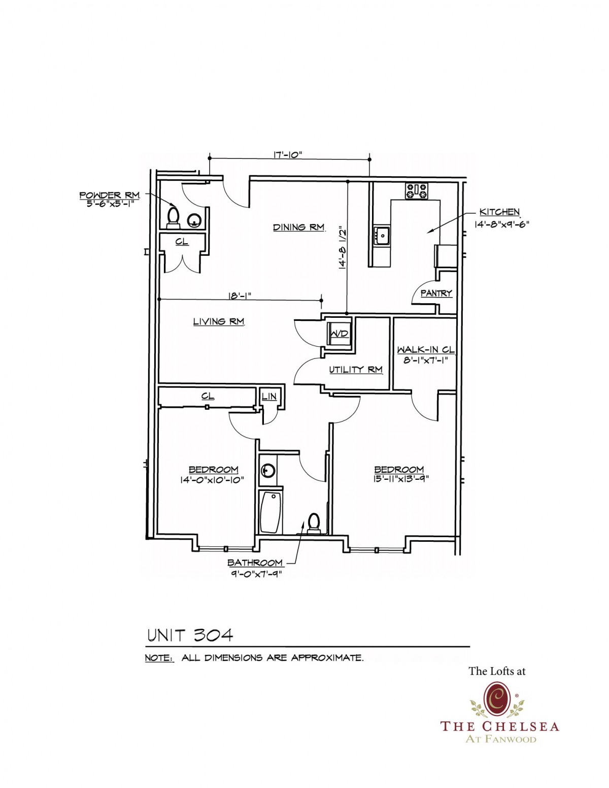 Floor plan of Unit D04 with detailed room dimensions and layout