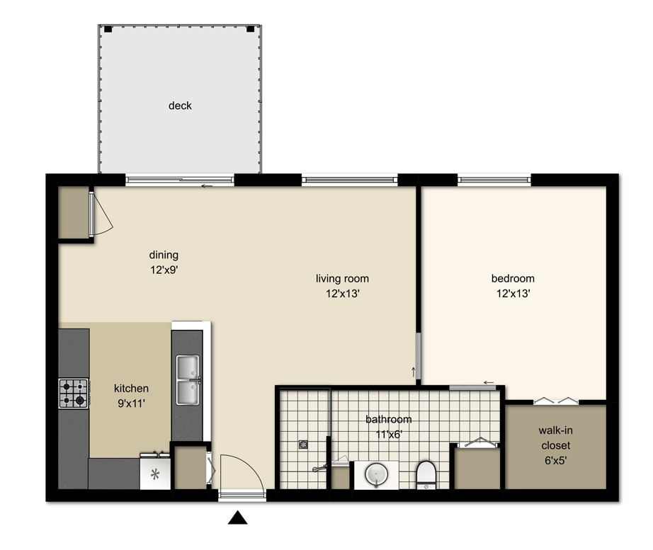 A floor plan of an apartment showing the layout and dimensions of different rooms.