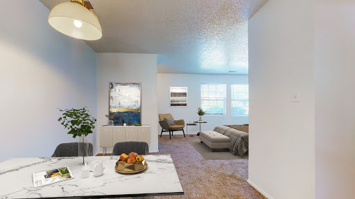 A modern living space showcasing a cozy dining area and a stylish lounge.