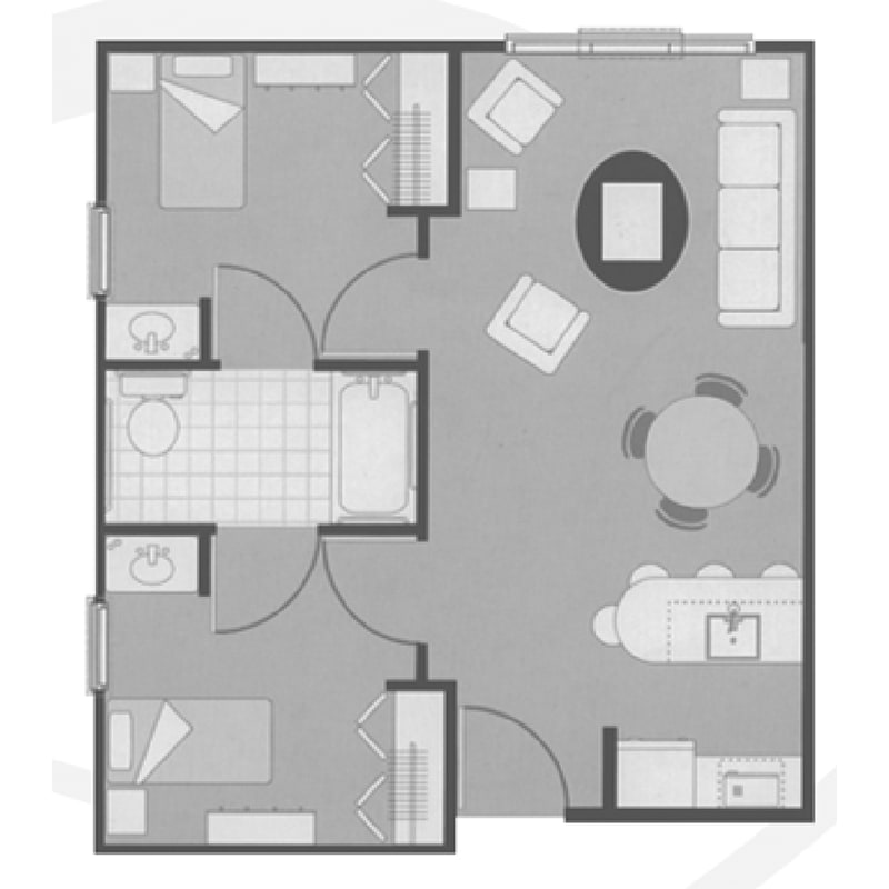 A detailed floor plan of a two-bedroom apartment.