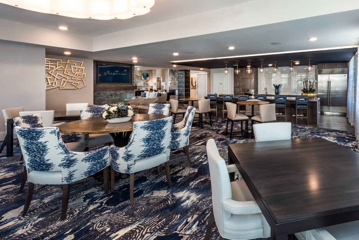 A modern dining area with stylish furniture and elegant decor.
