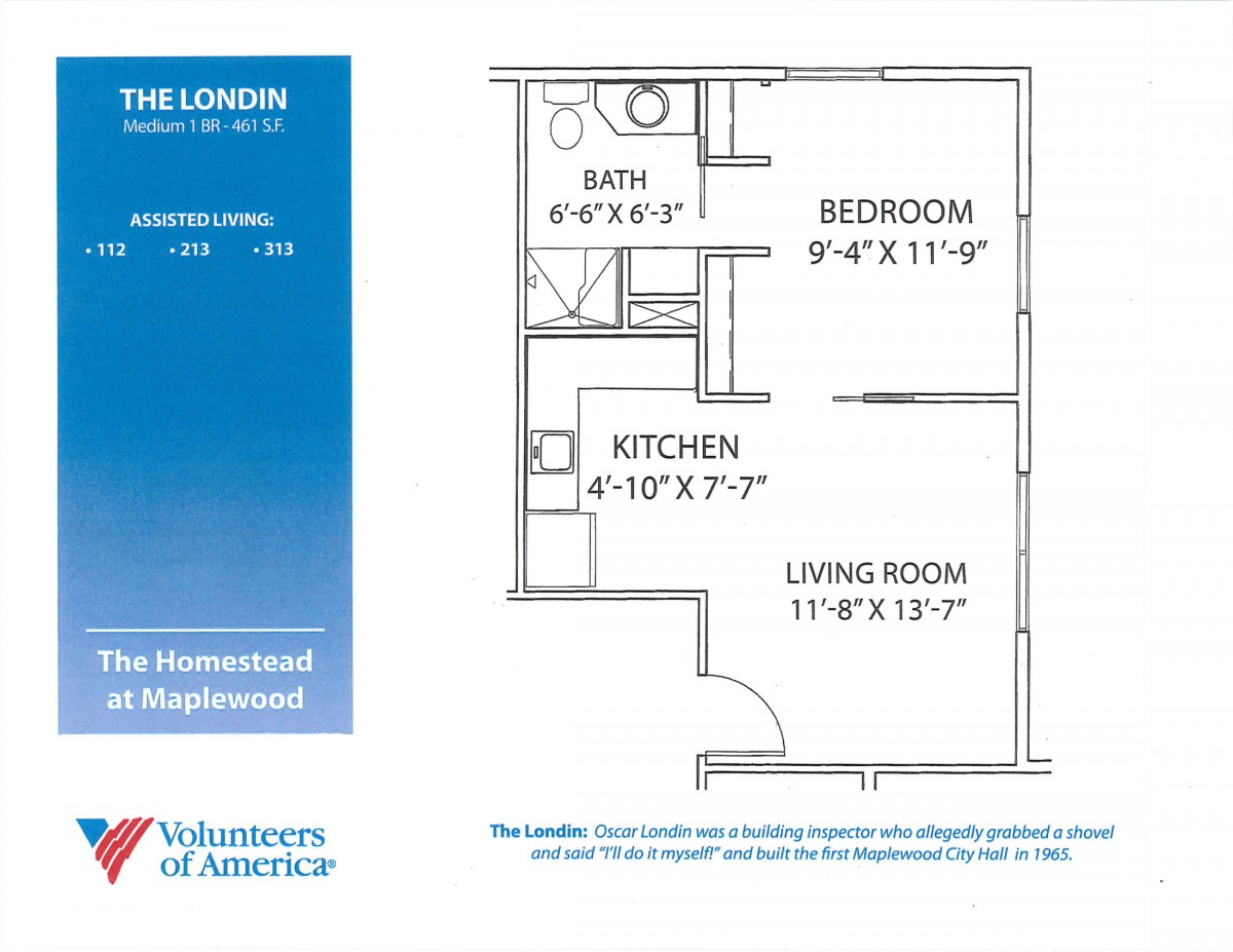 Floor plan of a one-bedroom apartment layout.