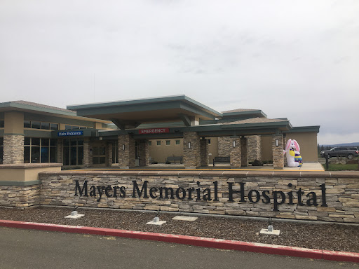 Exterior view of Mayers Memorial Hospital, showcasing its modern architecture and signage.