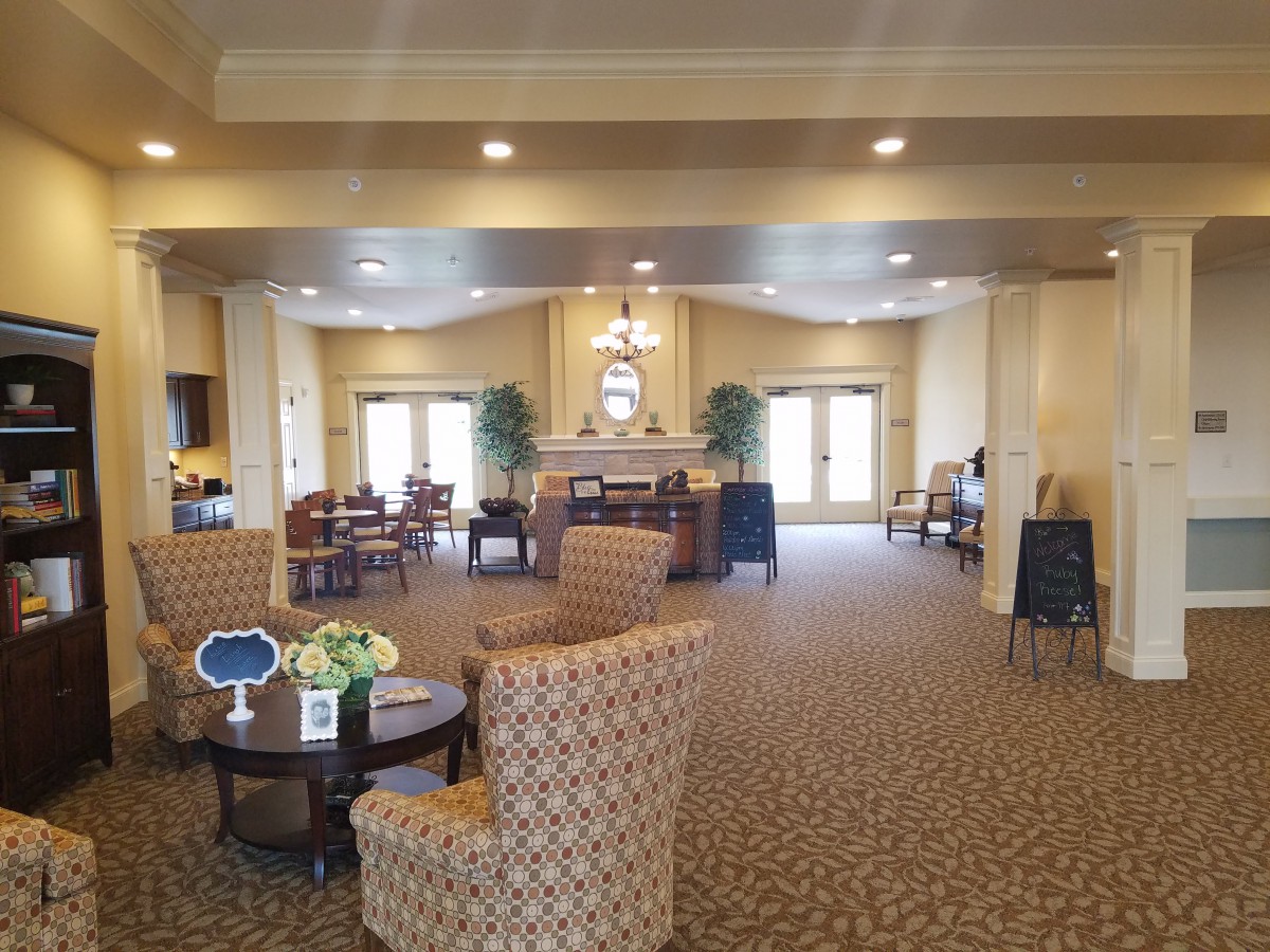 A cozy lobby area with comfortable seating and elegant decor.