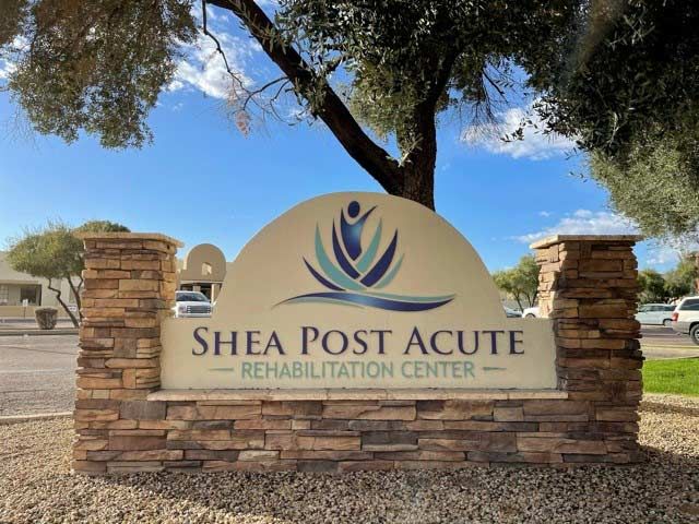 Sign for Shea Post Acute Rehabilitation Center in an outdoor setting.