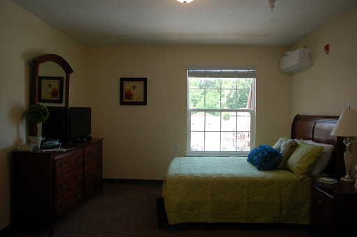 A cozy bedroom featuring a neatly made bed with green bedding and a TV on a wooden dresser, bathed in natural light from the window.
