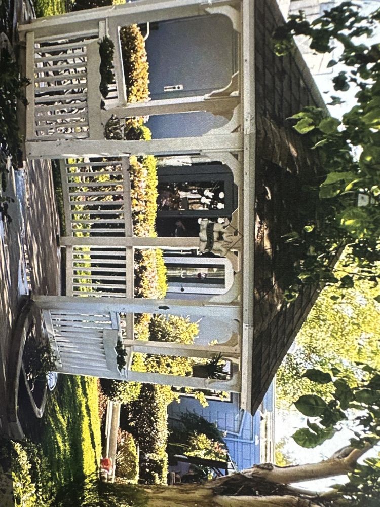 A wooden gazebo surrounded by lush foliage and bathed in sunlight.