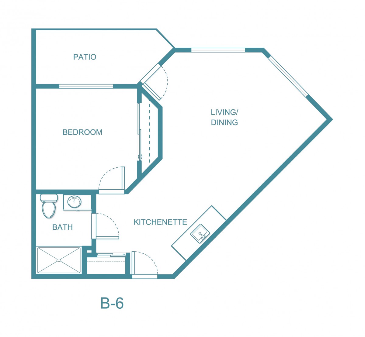 A floor plan layout of an apartment unit with labeled rooms.