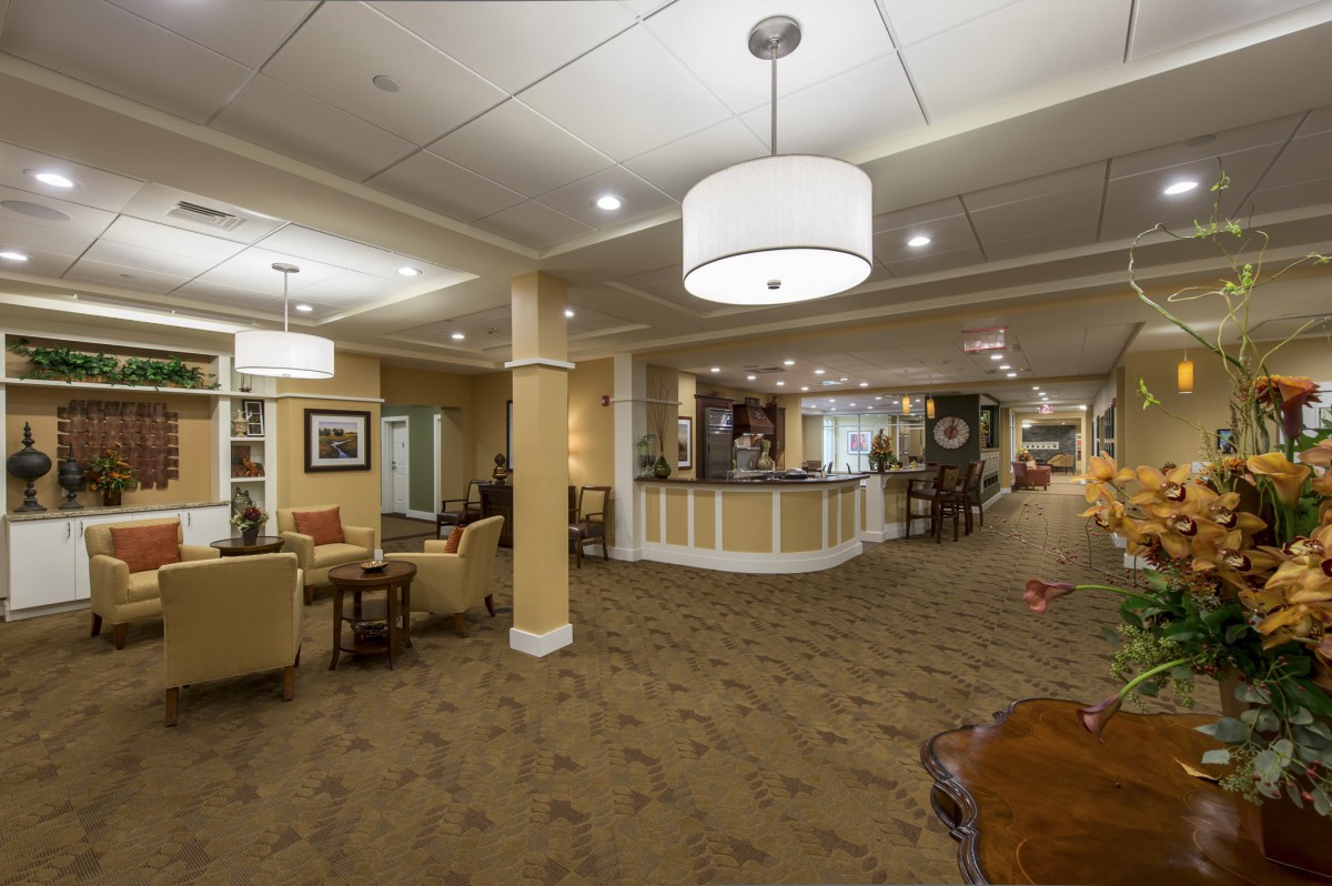 A welcoming lobby area with a reception desk and comfortable seating.