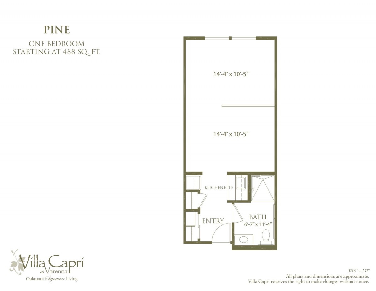A floor plan depicting a one-bedroom apartment layout.