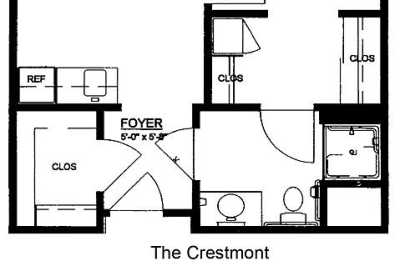 Floor plan of an apartment unit labeled 'The Crestmont'.