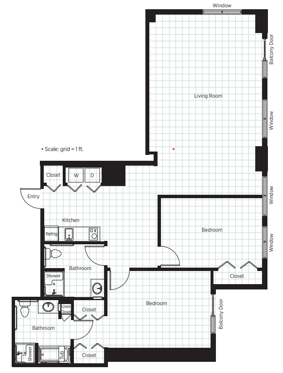 This image shows a detailed floor plan of an apartment, including a living room, kitchen, bathroom, and bedroom layout.