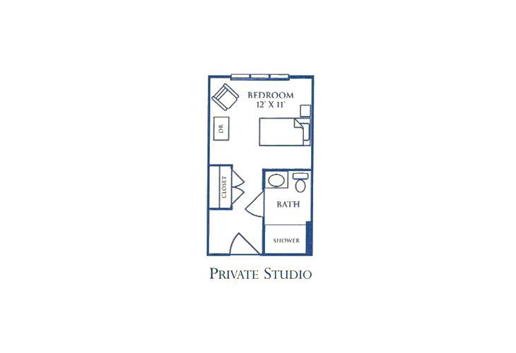 Floor plan of a private studio apartment layout.