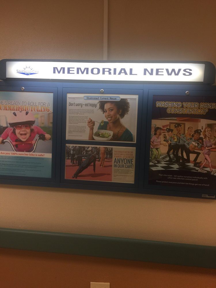 A bulletin board titled 'Memorial News' displaying various posters and information in a hospital setting.