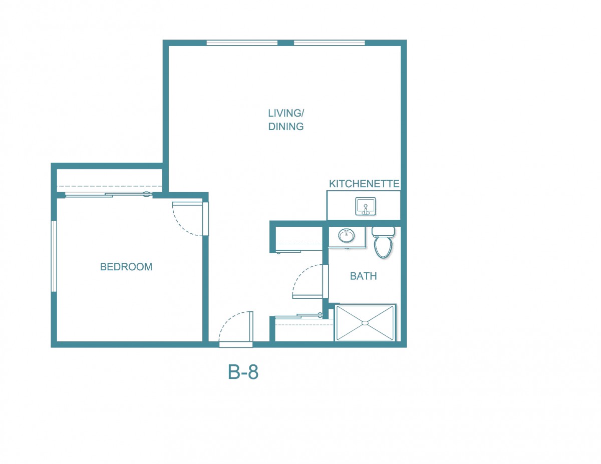 A simple floor plan of a one-bedroom apartment.