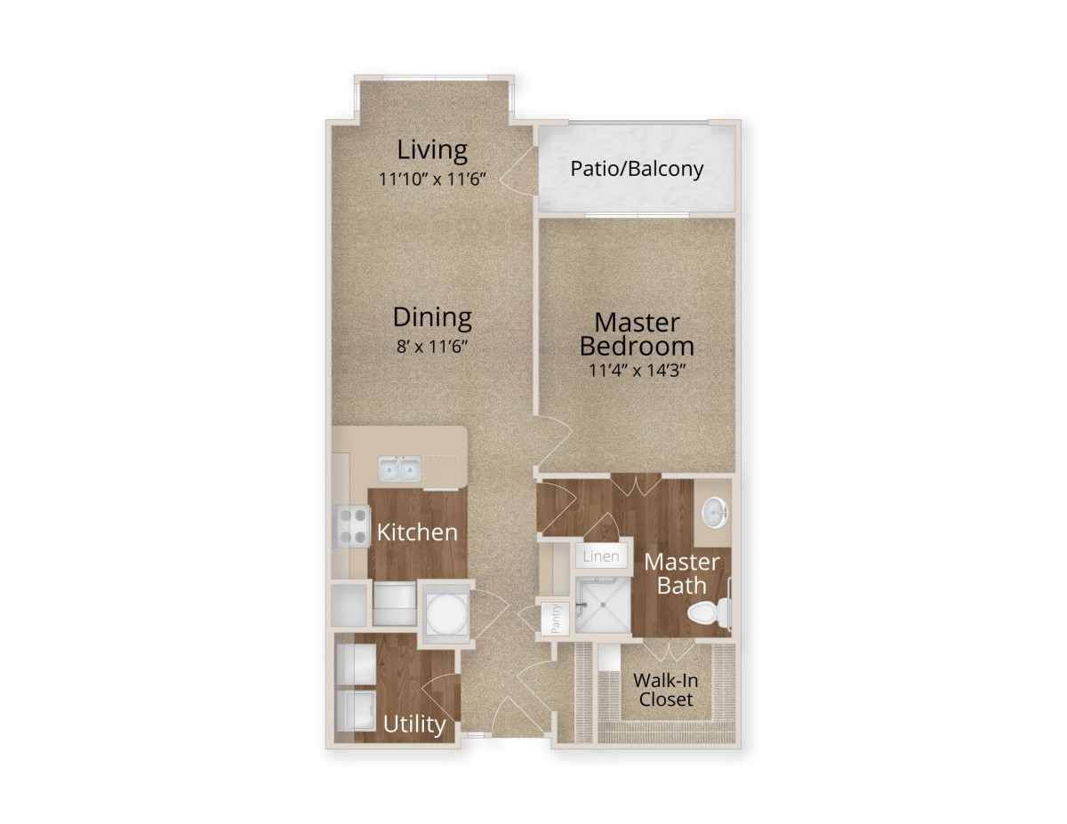 Floor plan layout of an apartment with labeled dimensions for each room.