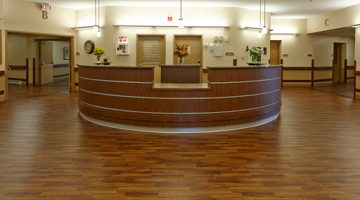 A modern reception area with a wooden front desk and a welcoming atmosphere.