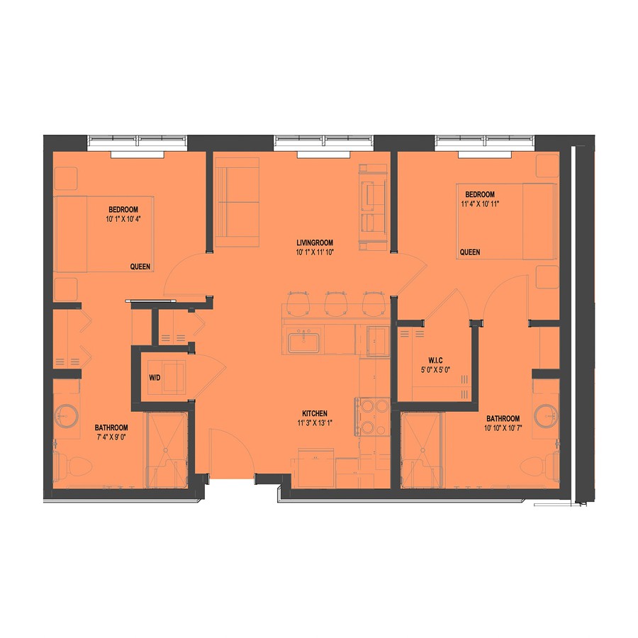 An architectural floor plan layout showing the arrangement of rooms.