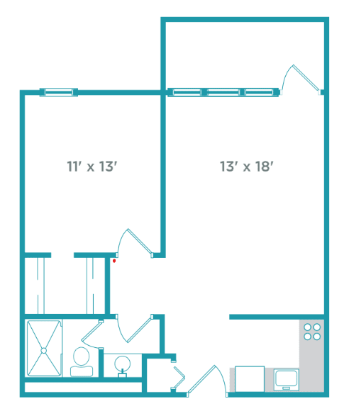 A simple floor plan showing the layout and dimensions of an apartment.