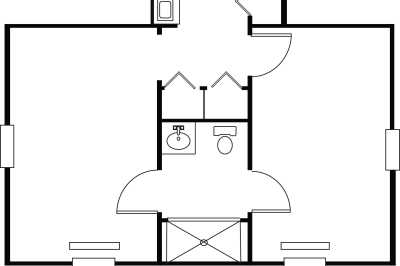 A floor plan diagram showing the layout of a bathroom with fixtures.