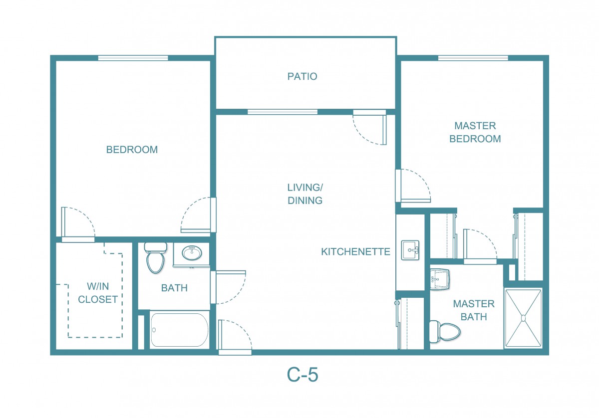 Blueprint of a two-bedroom apartment with labeled rooms and layout.