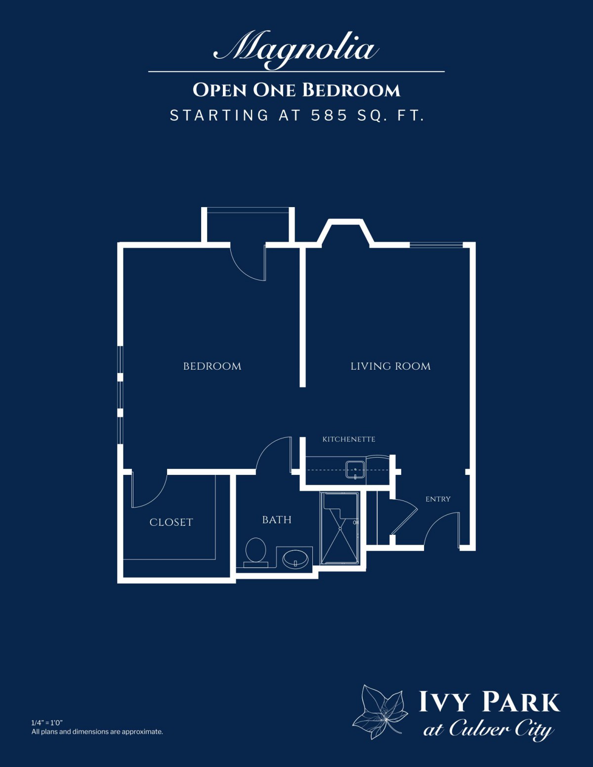One-bedroom apartment floor plan, starting at 560 sq. ft.
