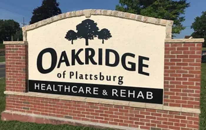 Sign for Oakridge of Plattsburg Healthcare & Rehab