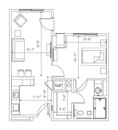 A detailed floor plan of an apartment illustrating room dimensions and layout.