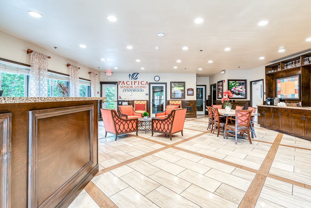 Modern lobby area with comfortable seating and bright interior design.