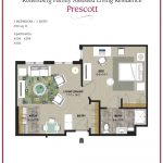 Floor plan of a one-bedroom apartment layout featuring a living room, kitchen, and bathroom.
