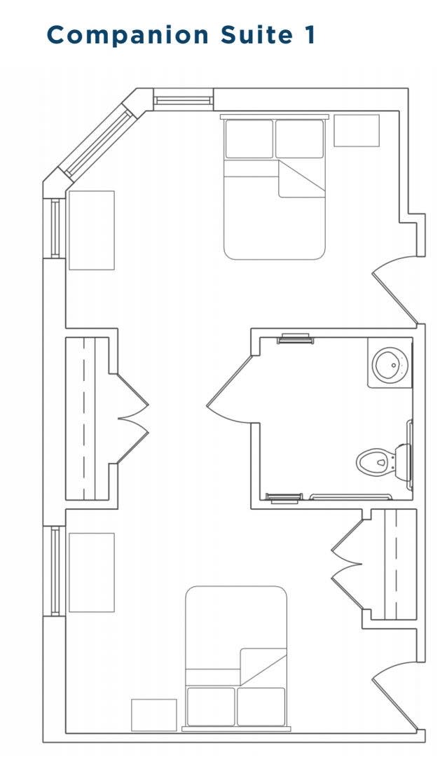 A detailed floor plan illustrating the layout of a residential space, including rooms and a bathroom.