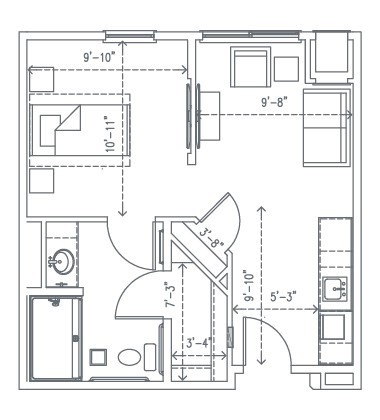 A detailed floor plan of an apartment showing the layout and dimensions of rooms.
