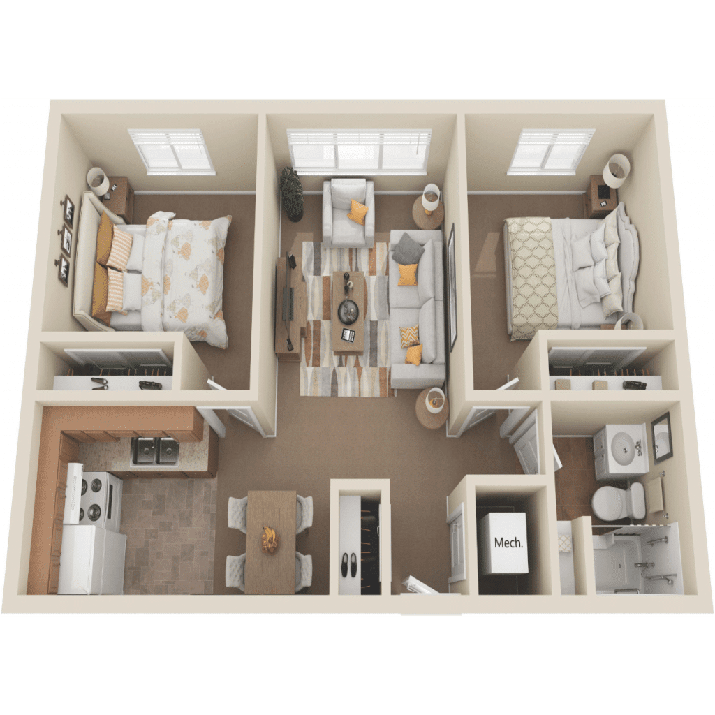 A detailed 2-bedroom apartment floor plan showcasing the layout and interior design.