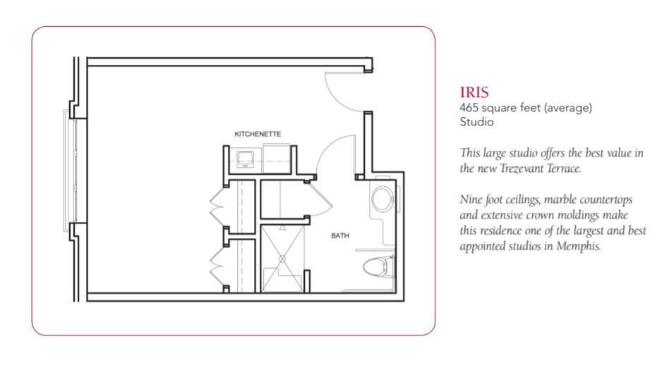 Floor plan of a 360 square foot studio apartment.