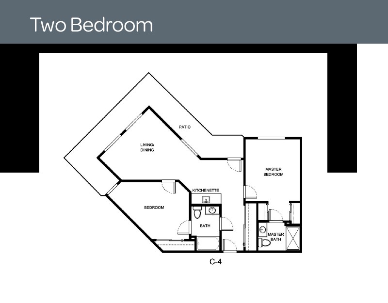 A floor plan of a two-bedroom apartment showing room layout and dimensions.