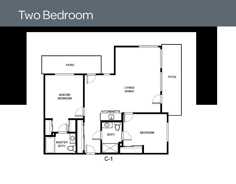 A floor plan layout for a two-bedroom apartment.