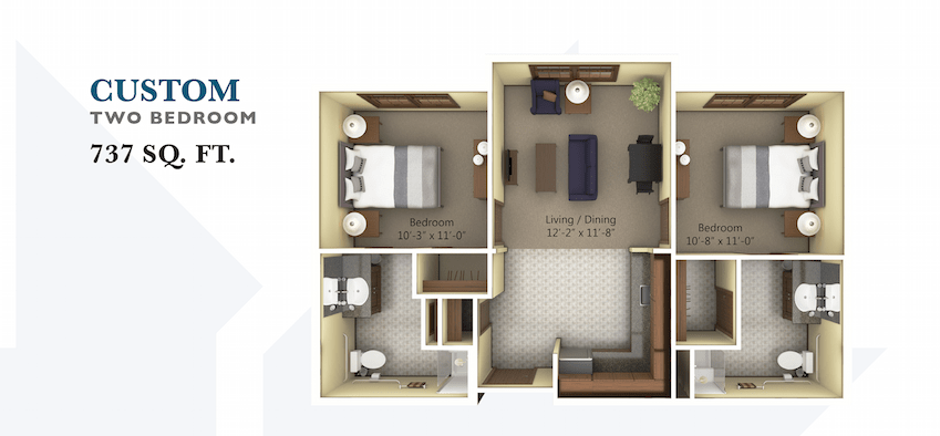 A one-bedroom apartment floor plan with living room, kitchen, and bathroom.