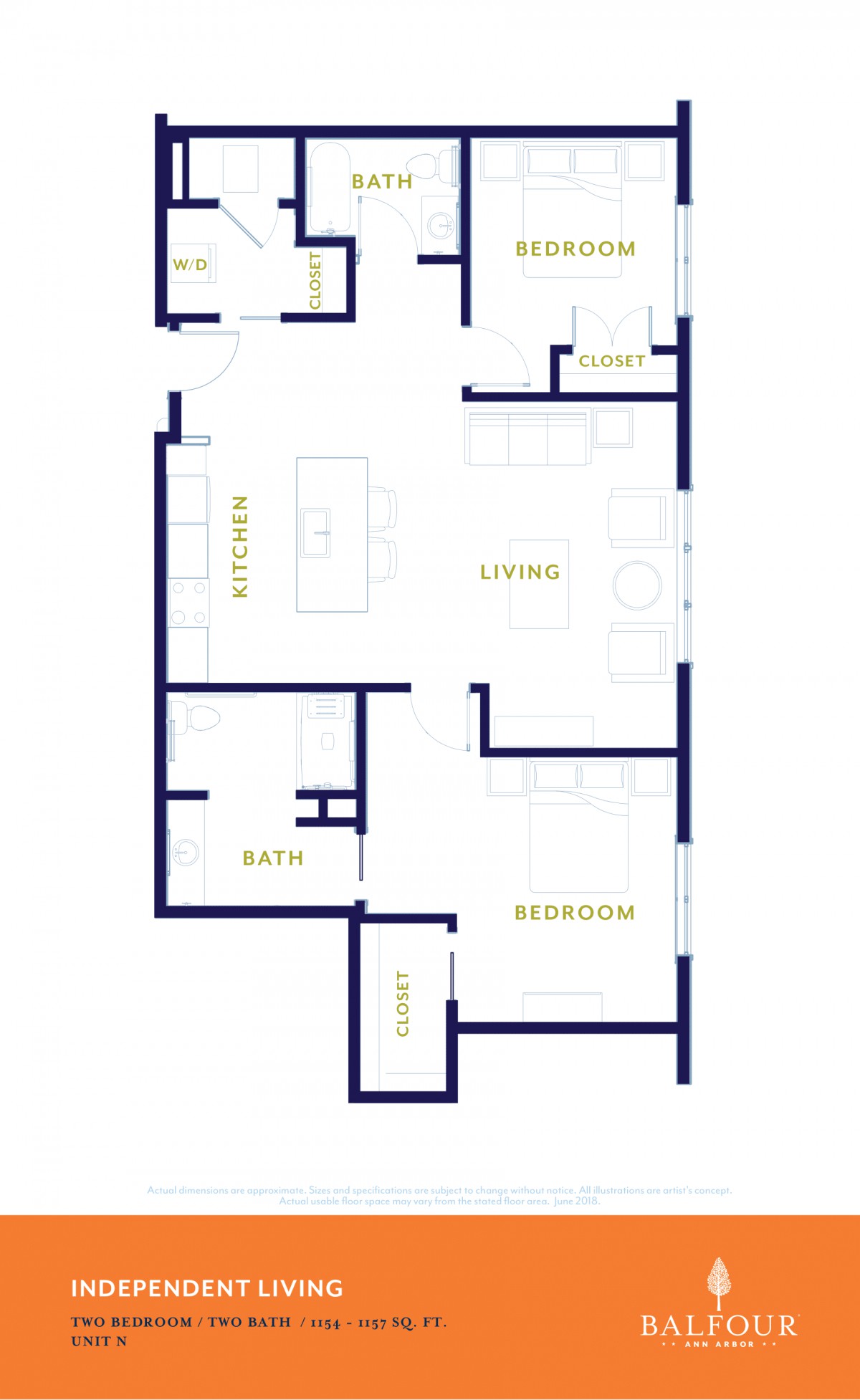 An apartment floor plan showing the layout of different rooms including kitchen, living area, bathroom, and bedroom.