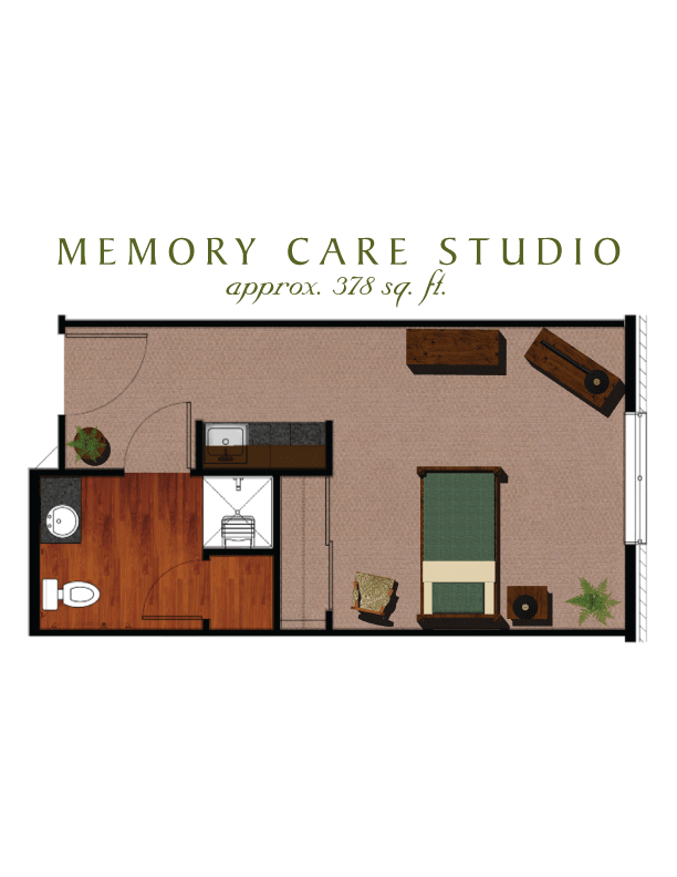Floor plan of a Memory Care Studio, approximately 320 square feet.