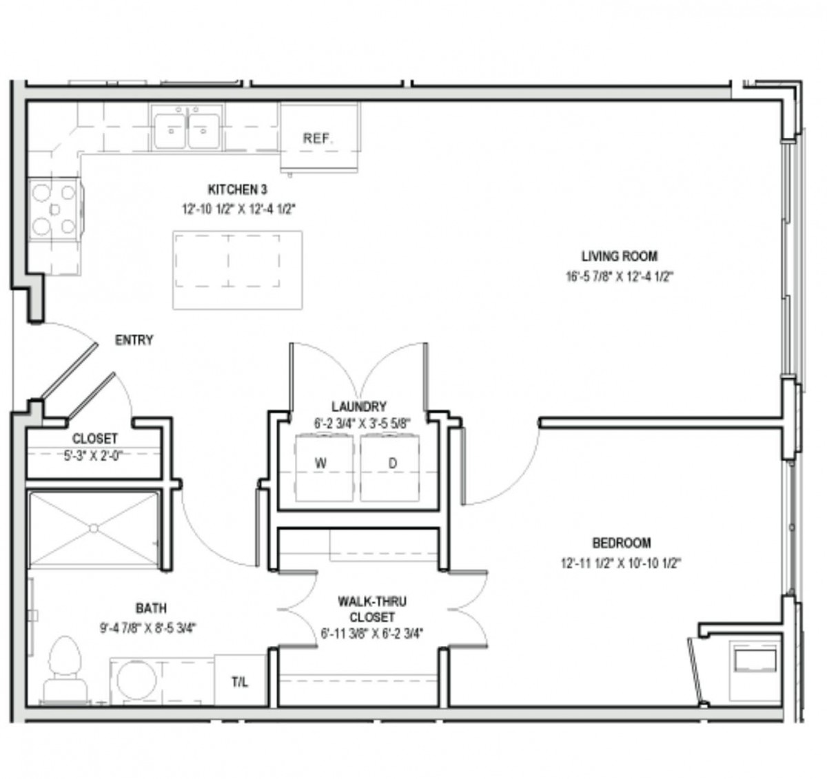 A detailed floor plan highlighting the layout of a living space, including rooms such as kitchen, bedroom, and bathroom.