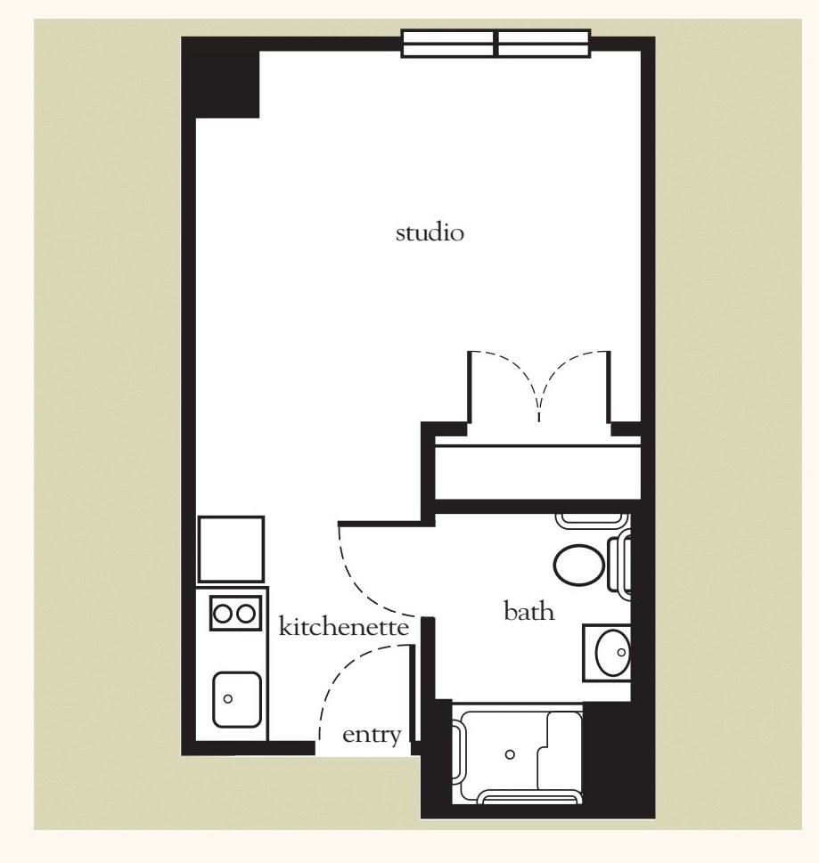 Floor plan of a studio apartment layout.
