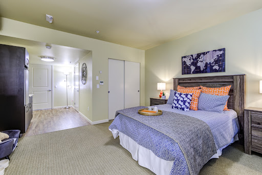 A cozy and stylish bedroom featuring modern decor and comfortable furnishings.