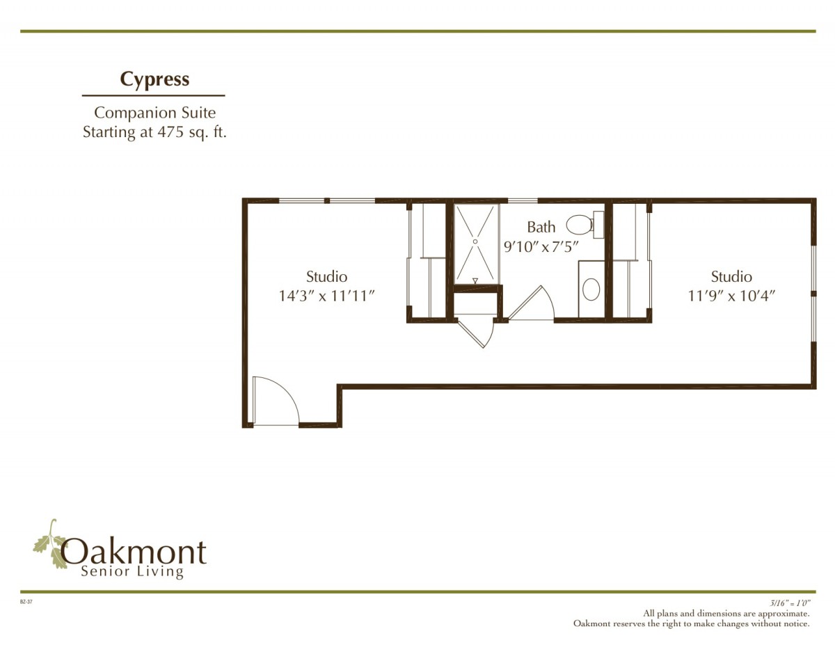 This is a floor plan for a studio apartment with an area of 675 sq. ft.