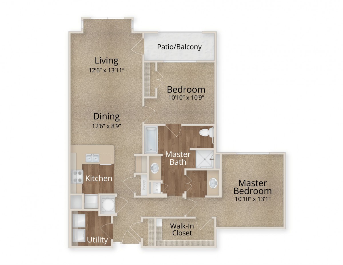 A floor plan of an apartment showing the layout of rooms including living room, bedrooms, kitchen, dining area, and balcony.
