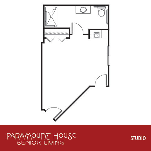 Studio apartment floor plan for Paramount House senior living.