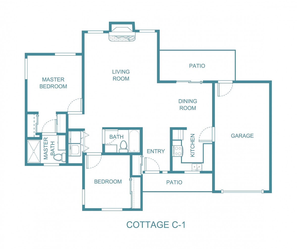 Floor plan of Cottage C-1 showing room layout and dimensions.
