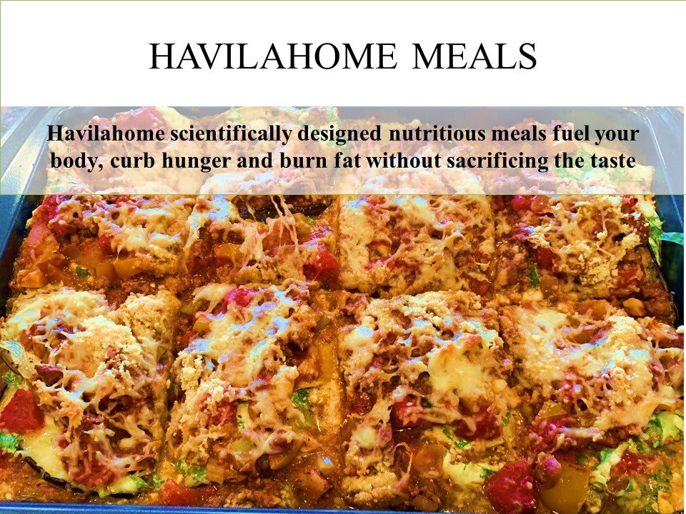 Havilahome Meals advertisement showcasing nutritious meal options.